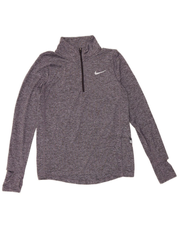 Nike Mens Dri Fit Zip Neck Top Long Sleeve XS Blue Flecked Polyester