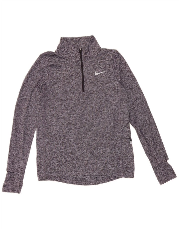Nike Mens Dri Fit Zip Neck Top Long Sleeve XS Blue Flecked Polyester