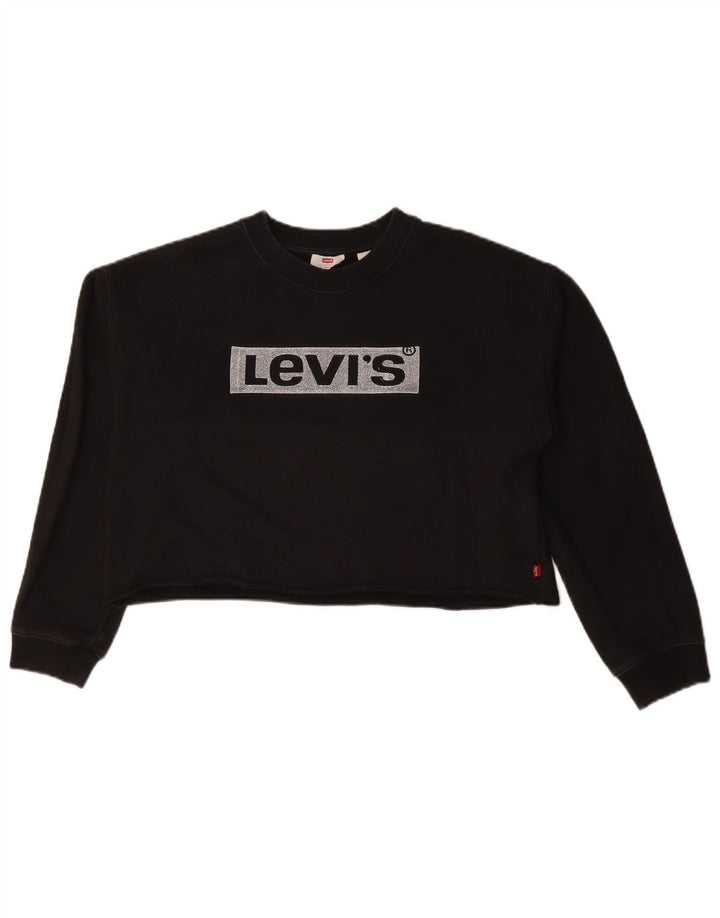 Levi's Womens Crop Oversized Graphic Top Long Sleeve UK 10 Small Black