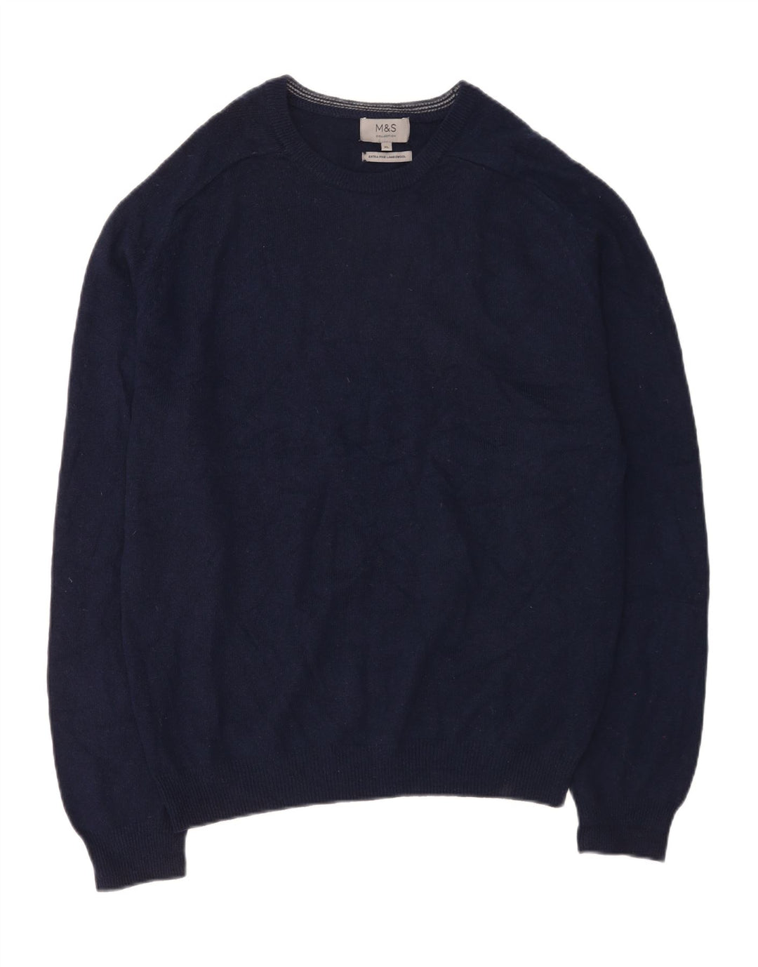 Marks & Spencer Mens Crew Neck Jumper Sweater XL Navy Blue Lambswool