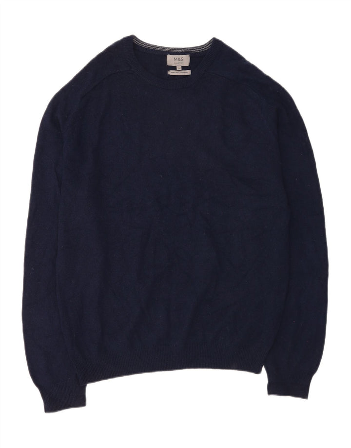 Marks & Spencer Mens Crew Neck Jumper Sweater XL Navy Blue Lambswool