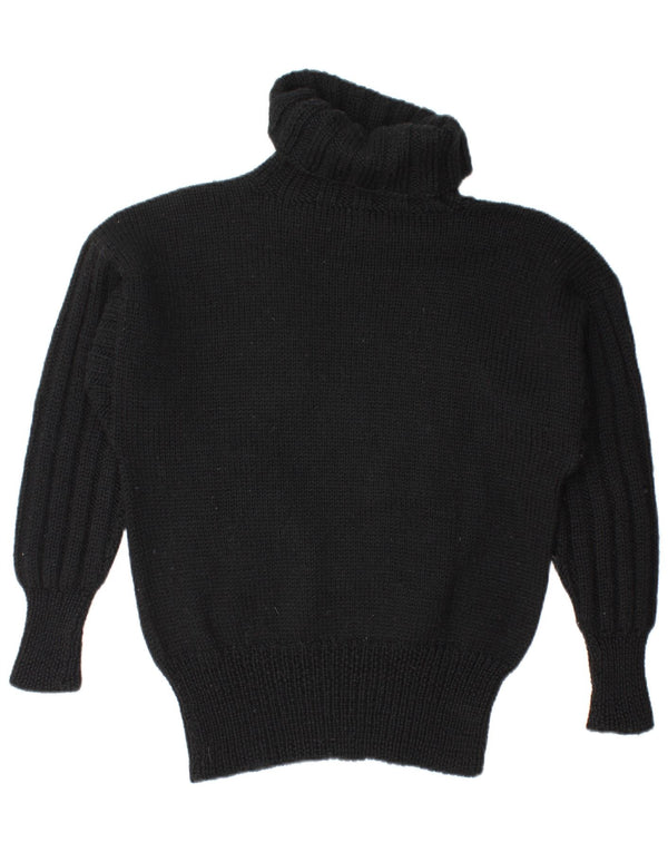 Vintage Womens Roll Neck Jumper Sweater UK 16 Large Black Floral