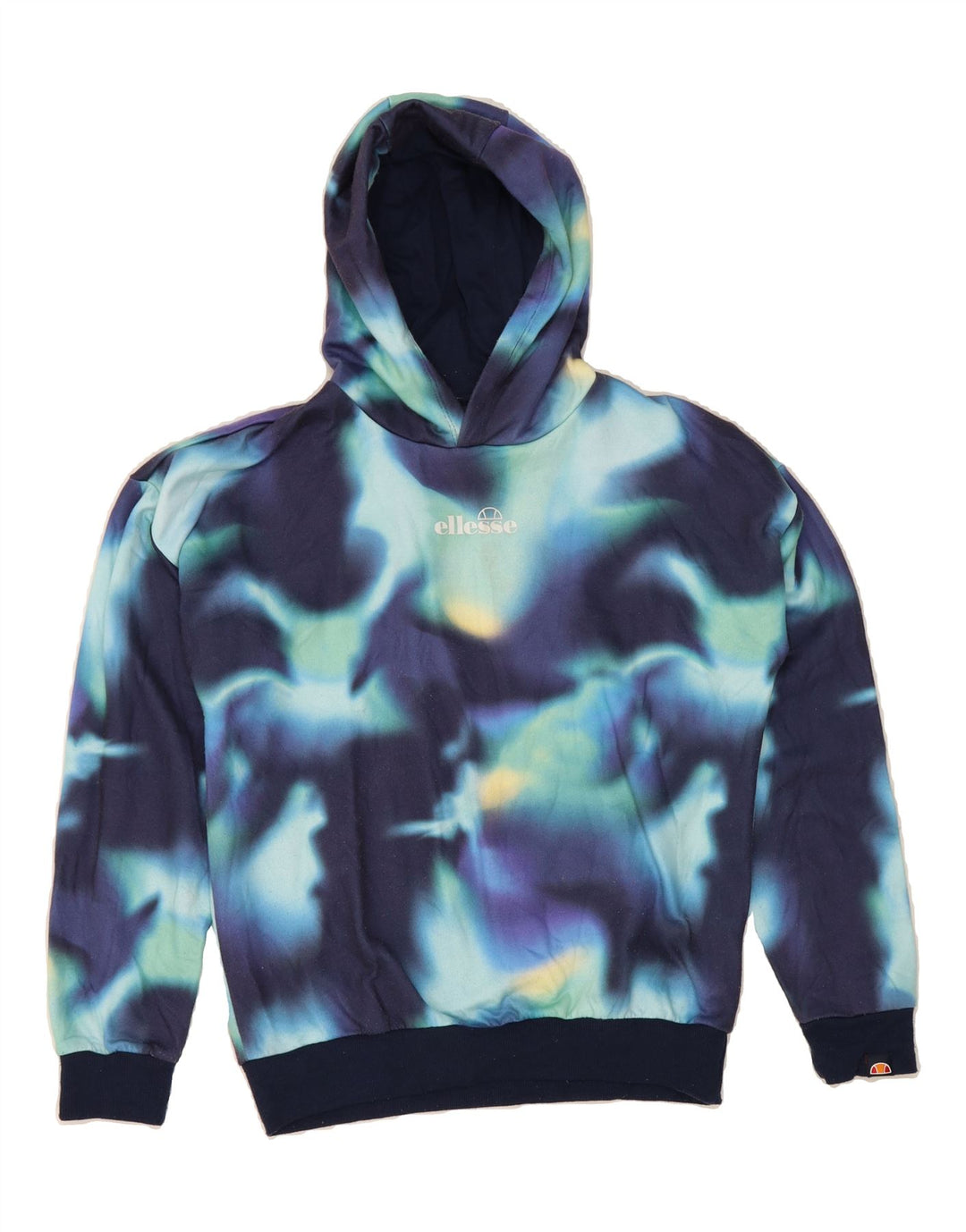 ELLESSE Boys Hoodie Jumper 12-13 Years Navy Blue Tie Dye Polyester Vintage Ellesse and Second-Hand Ellesse from Messina Hembry 