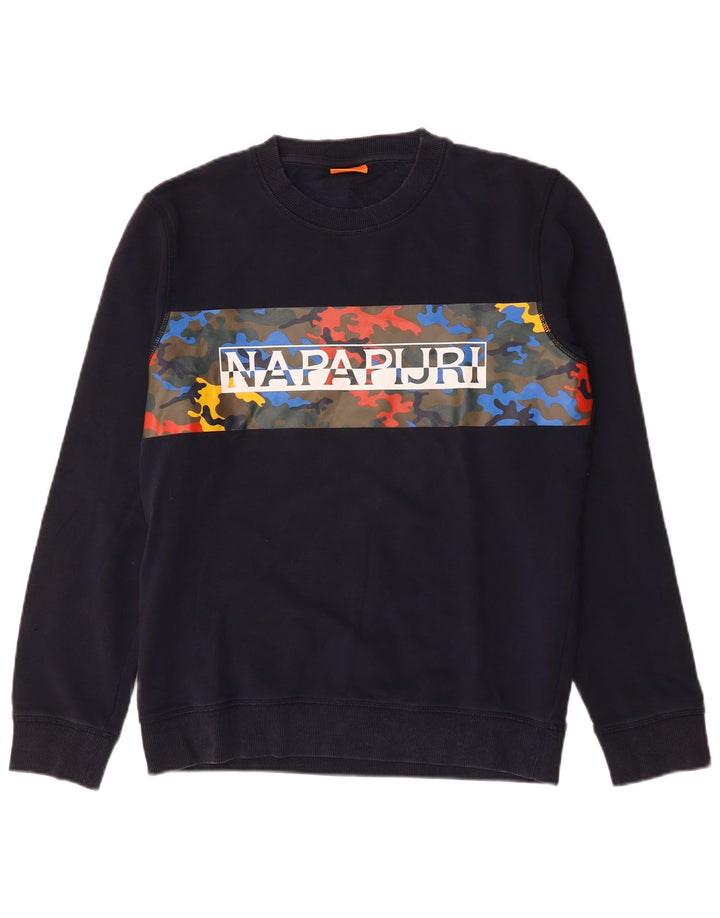 Napapijri Mens Graphic Sweatshirt Jumper Medium Navy Blue Camouflage Cotton