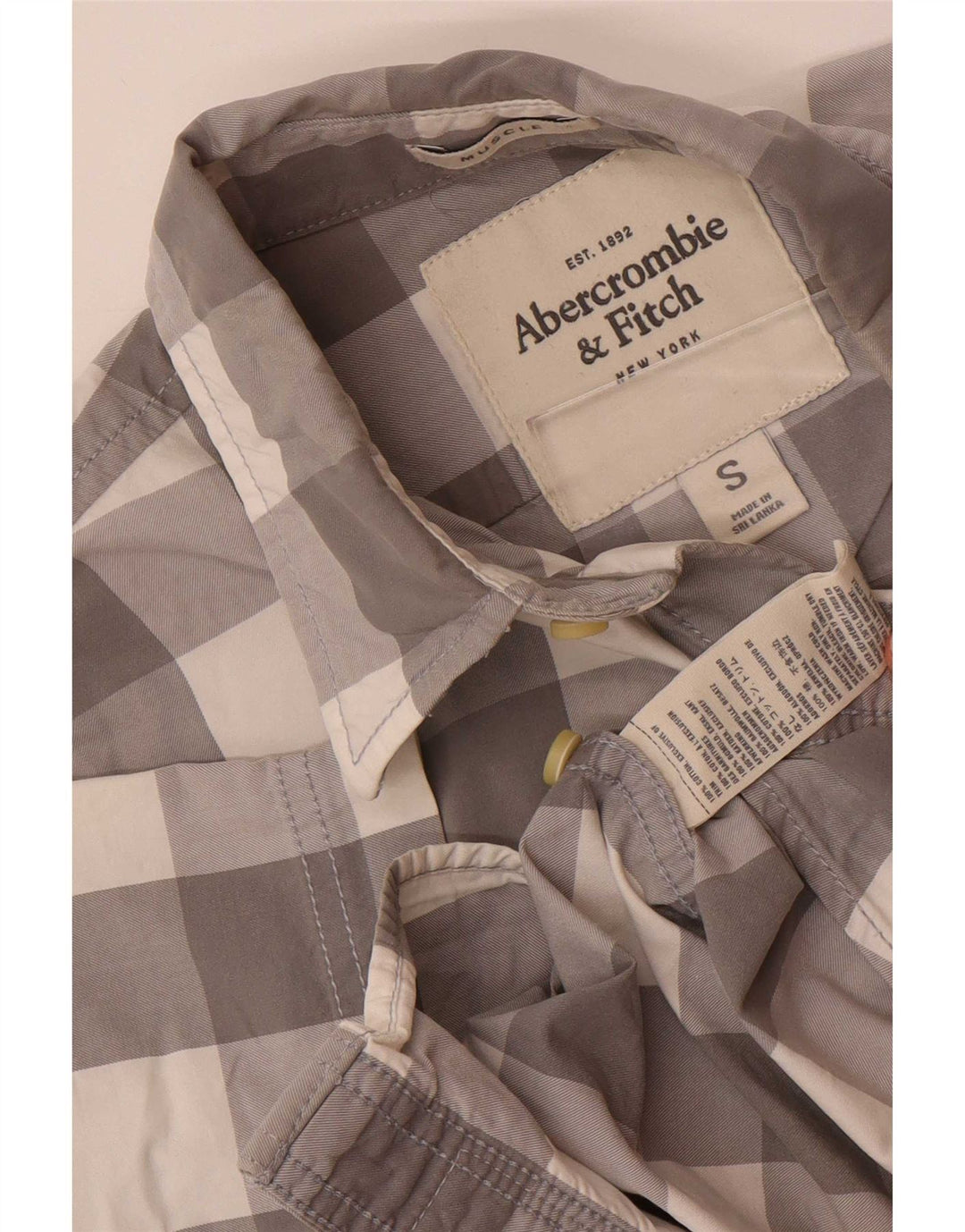 Abercrombie & Fitch Mens Short Sleeve Shirt Small Grey Check Cotton