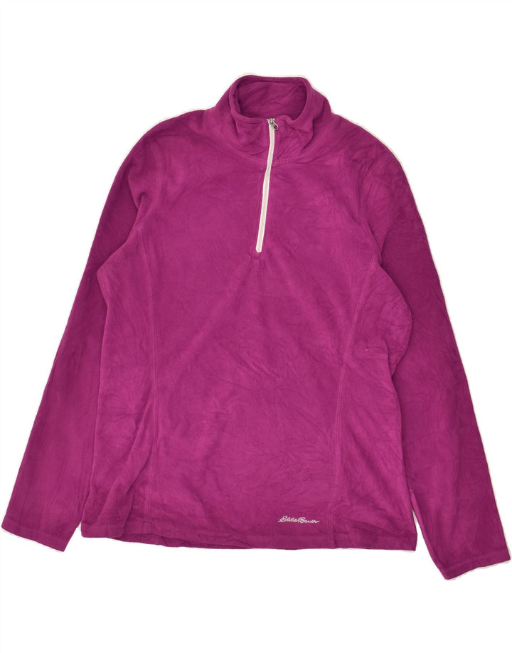 EDDIE BAUER Womens Zip Neck Fleece Jumper UK 14 Medium Pink Polyester | Vintage Eddie Bauer | Thrift | Second-Hand Eddie Bauer | Used Clothing | Messina Hembry 
