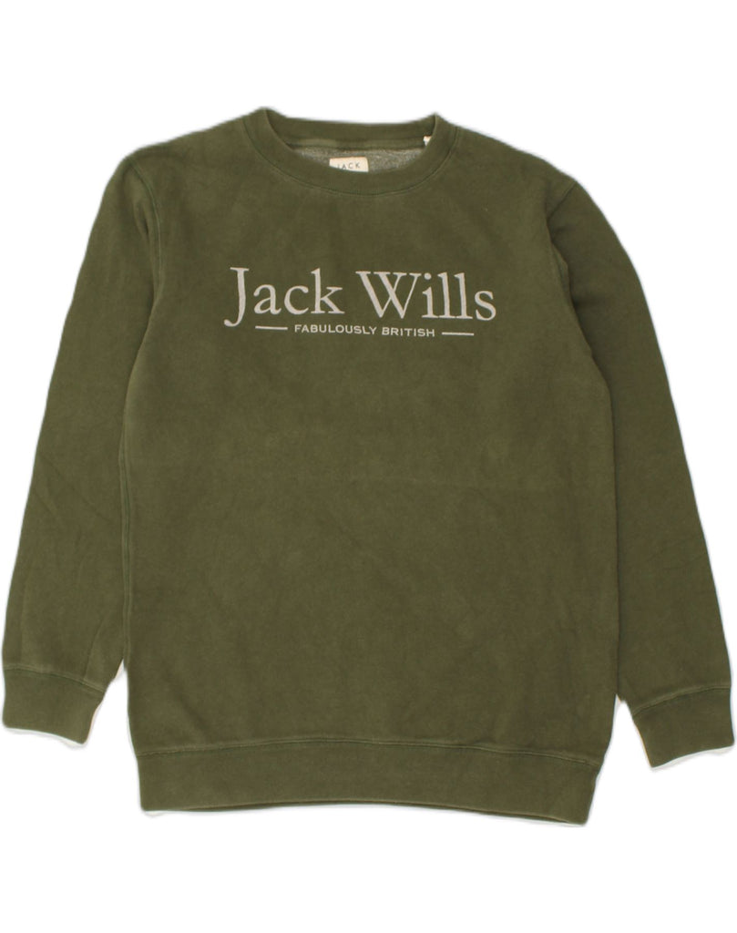 JACK WILLS Womens Graphic Sweatshirt Jumper UK 10 Small  Green Cotton | Vintage Jack Wills | Thrift | Second-Hand Jack Wills | Used Clothing | Messina Hembry 