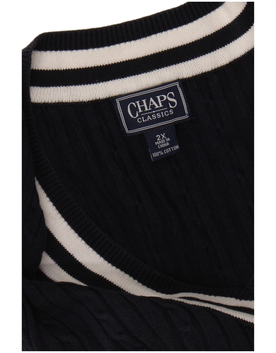CHAPS Womens 3/4 Sleeve V-Neck Jumper Sweater UK 20 2XL Navy Blue Cotton