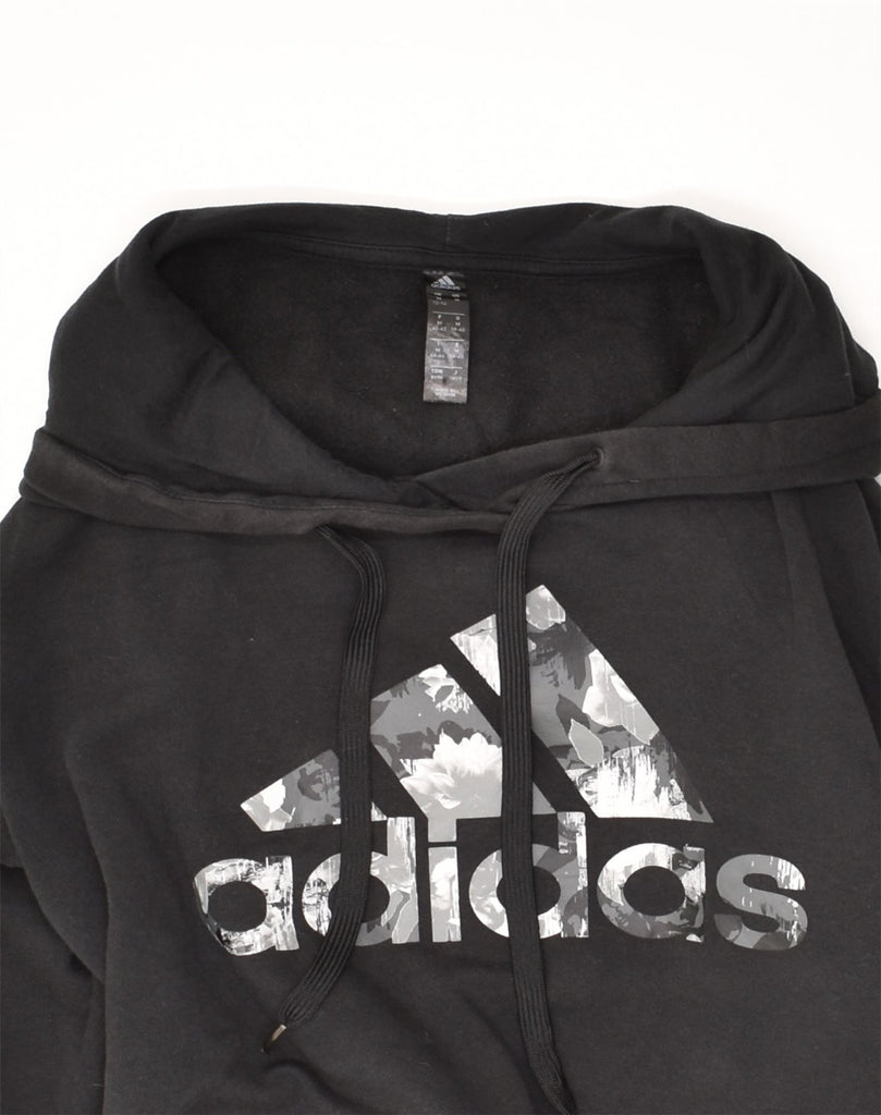 ADIDAS Womens Graphic Hoodie Jumper UK 12/14 Medium Black Cotton | Vintage Adidas | Thrift | Second-Hand Adidas | Used Clothing | Messina Hembry 