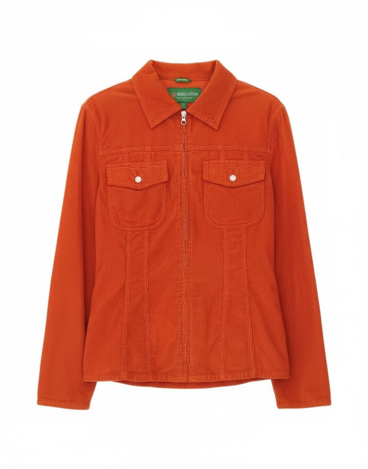 Benetton Womens Corduroy Shirt UK 14 Medium Orange Cotton