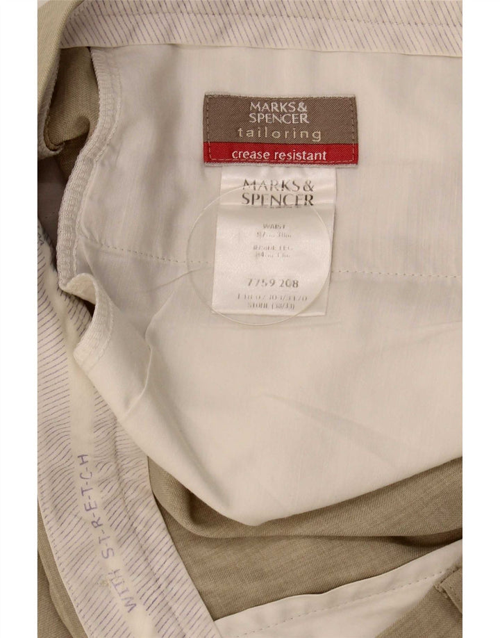 Marks & Spencer Mens Straight Suit Trousers W38 L26 Beige Polyester