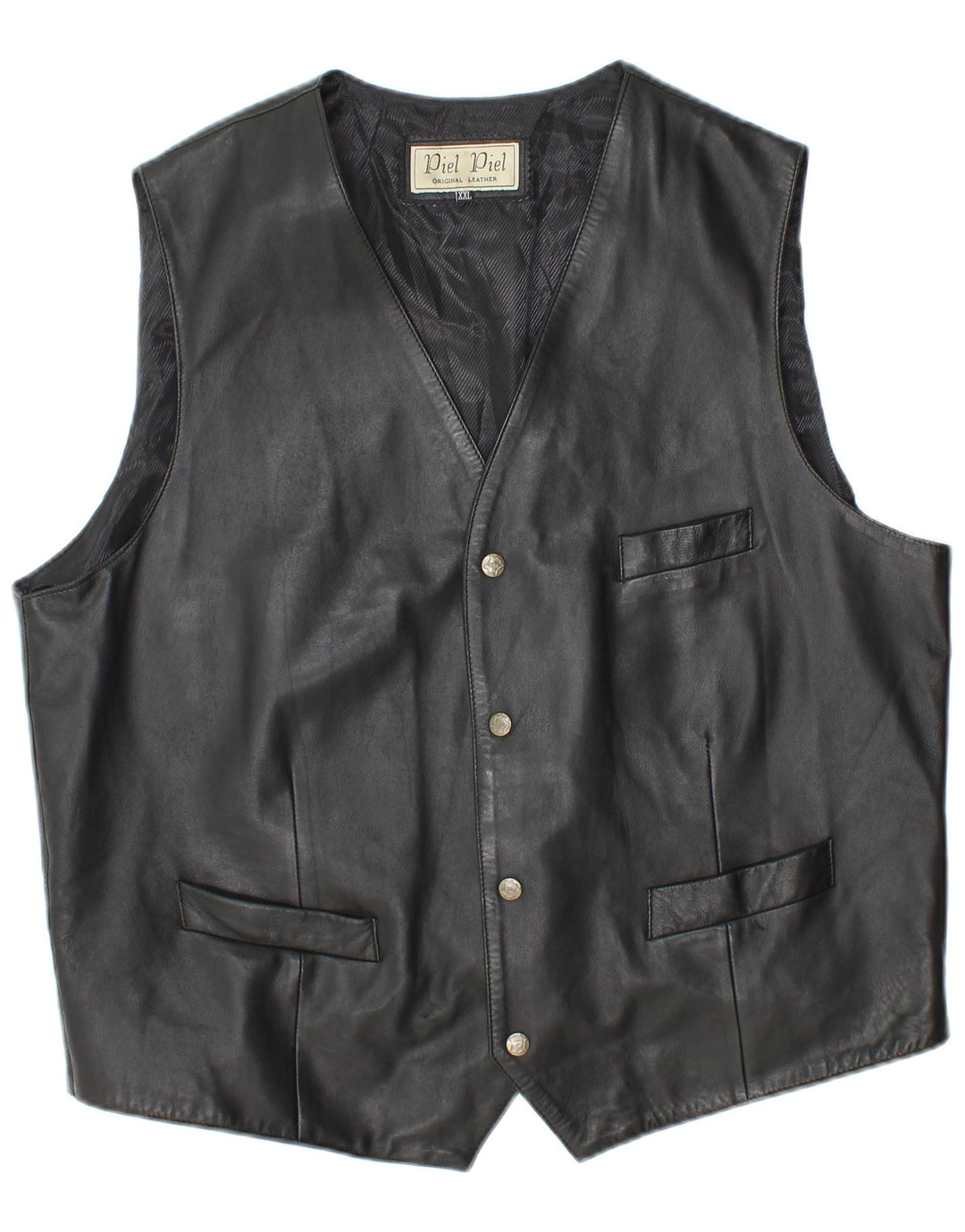 Vintage Mens Leather Waistcoat 2XL Black Leather