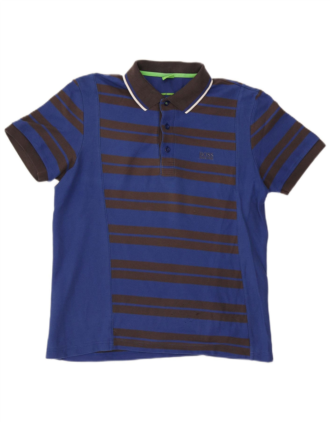 Hugo Boss Mens Polo Shirt Large Blue Striped Cotton