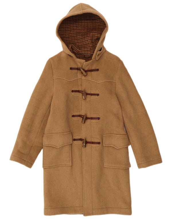 VINTAGE Womens Hooded Duffle Coat UK 10 Small Beige