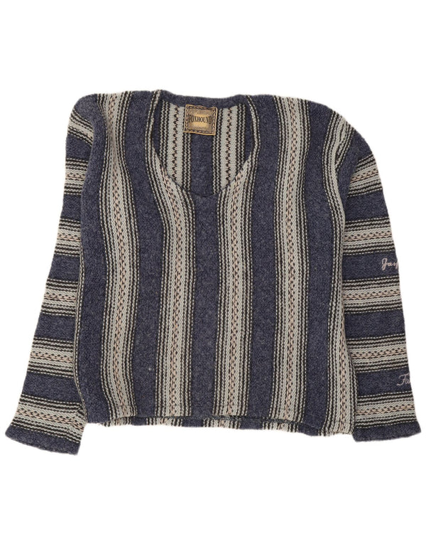 Foxhound Mens V-Neck Jumper Sweater Large Navy Blue Striped