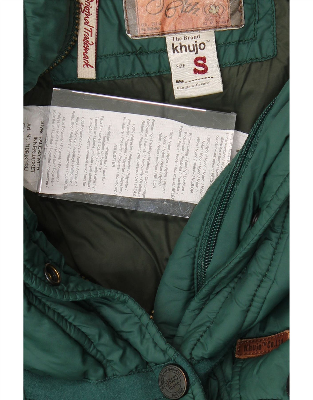 KHUJO Womens Padded Jacket UK 10 Small Green Nylon Vintage KHUJO and Second-Hand KHUJO from Messina Hembry 
