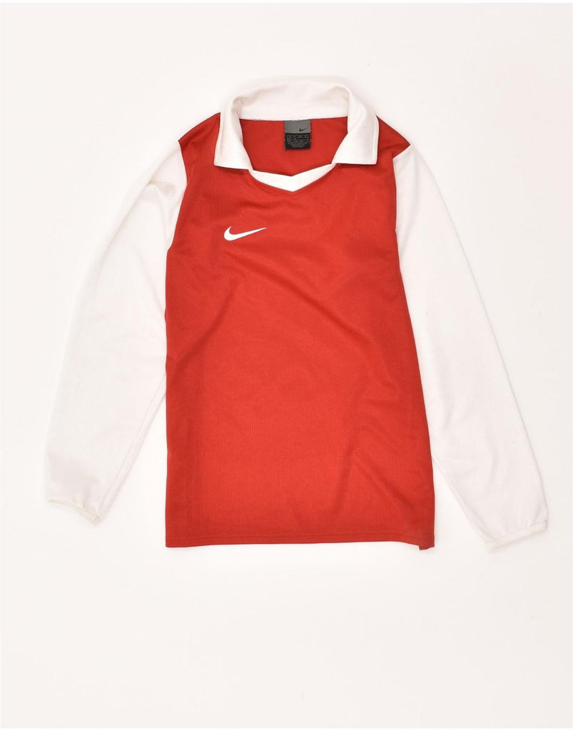 NIKE Boys Long Sleeve Polo Shirt 9-10 Years Small Red Colourblock | Vintage Nike | Thrift | Second-Hand Nike | Used Clothing | Messina Hembry 