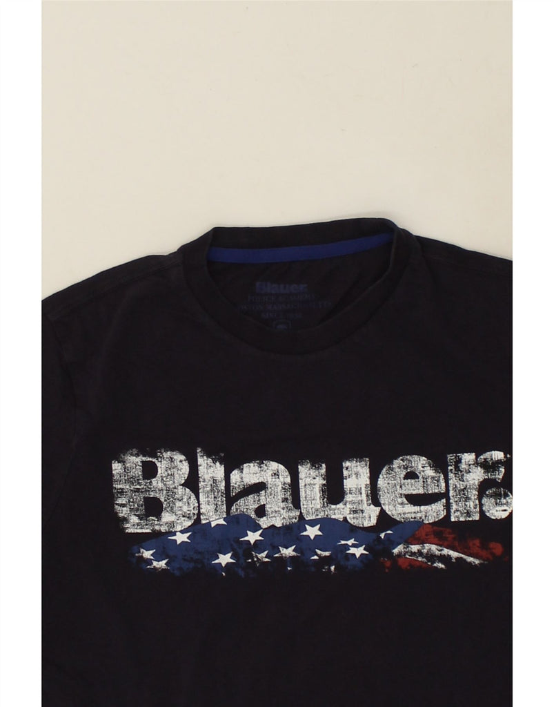 BLAUER Womens Graphic T-Shirt Top UK 14 Medium Navy Blue Cotton | Vintage Blauer | Thrift | Second-Hand Blauer | Used Clothing | Messina Hembry 