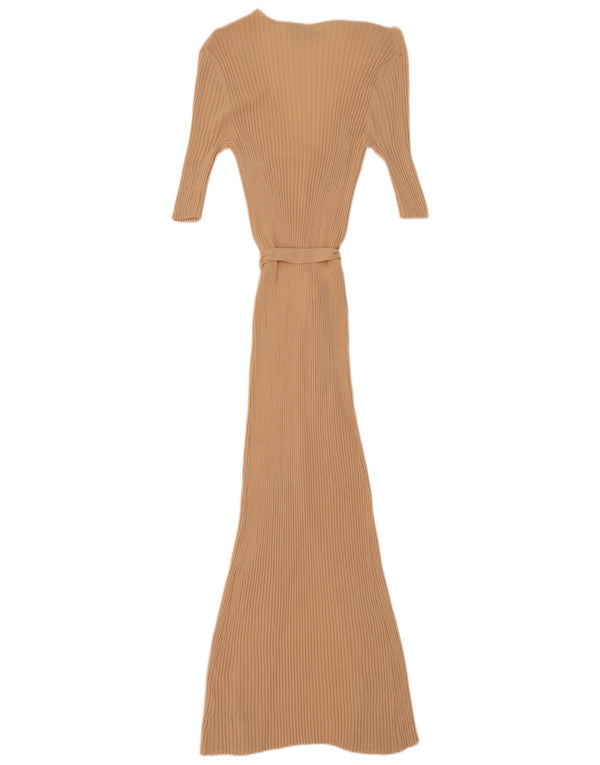 Zara Womens 3/4 Sleeve Bodycon Dress UK 14 Large Beige Viscose Modern