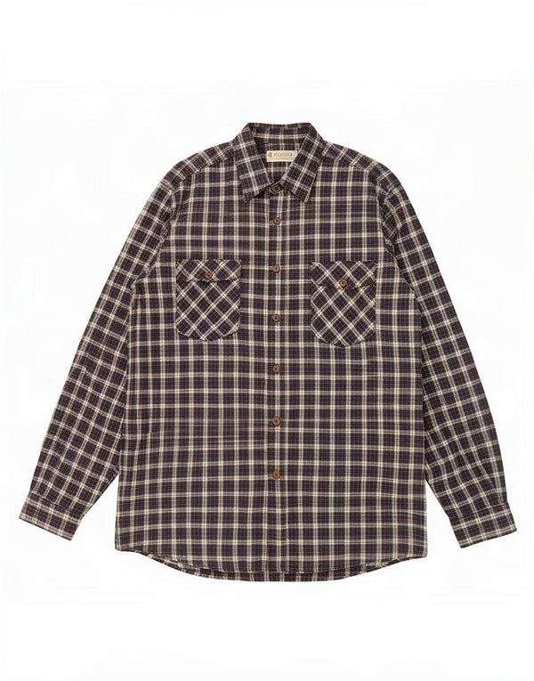 Crown Mens Flannel Shirt Size 45 XL Navy Blue Check Cotton