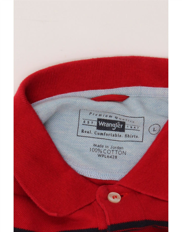 WRANGLER Mens Polo Shirt Large Red Striped Cotton Vintage Wrangler and Second-Hand Wrangler from Messina Hembry 