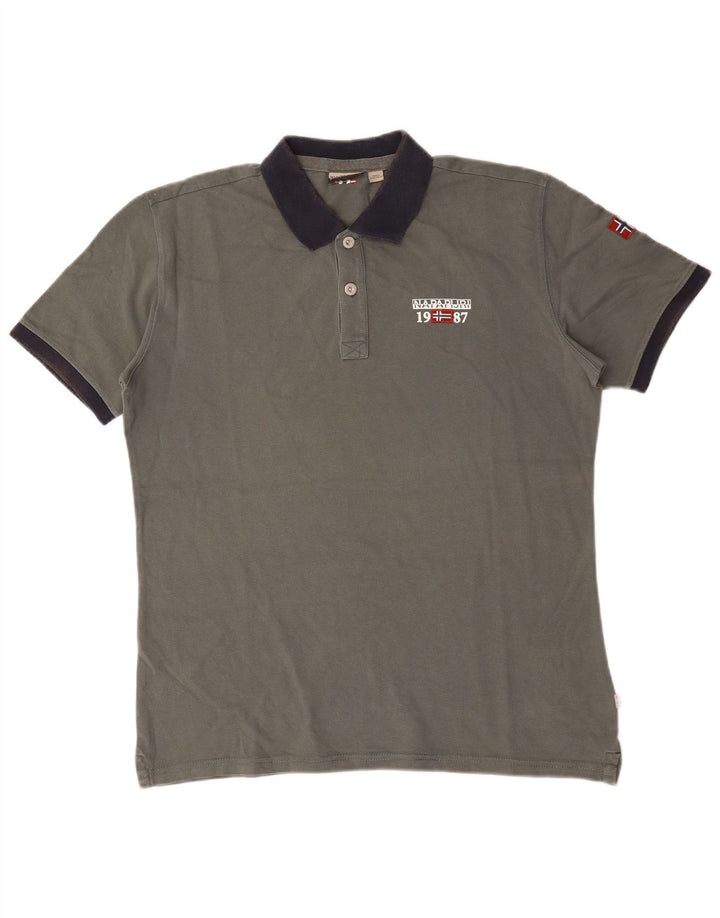 Napapijri Mens Polo Shirt Large Grey Cotton