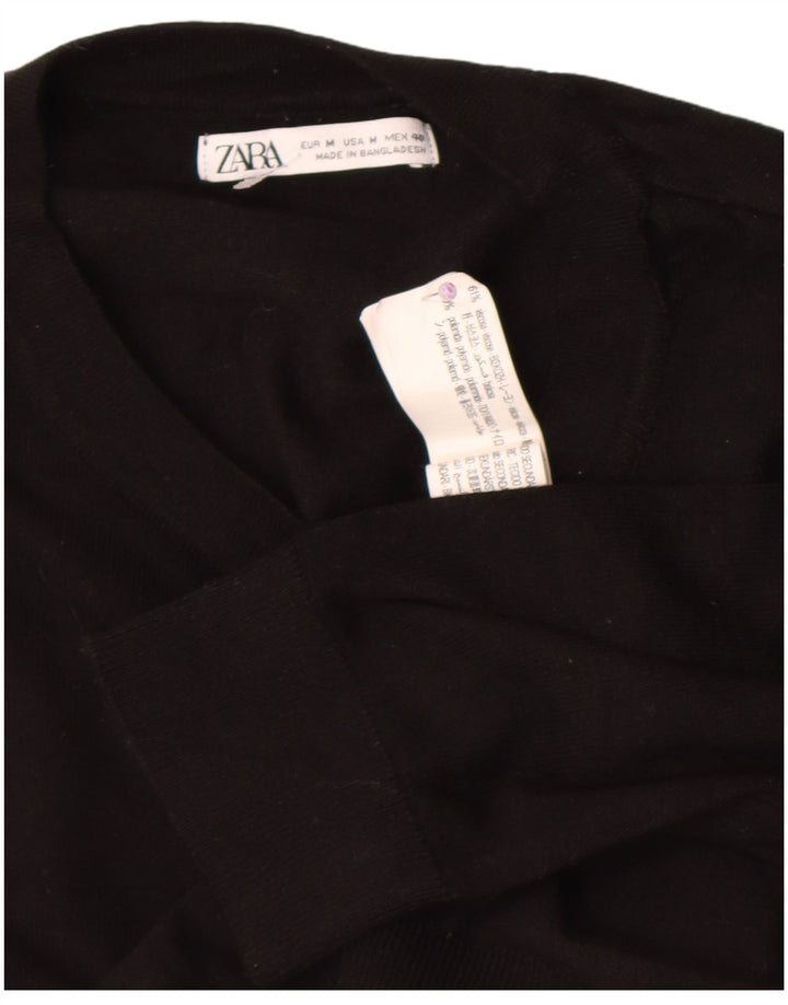 Zara Mens Crew Neck Jumper Sweater Medium Black Viscose