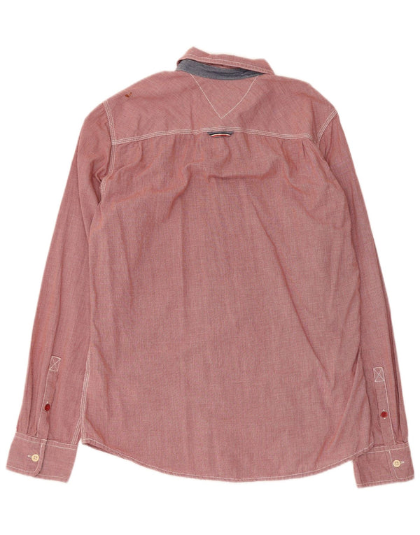 Tommy Hilfiger Mens Shirt Medium Red Houndstooth Cotton