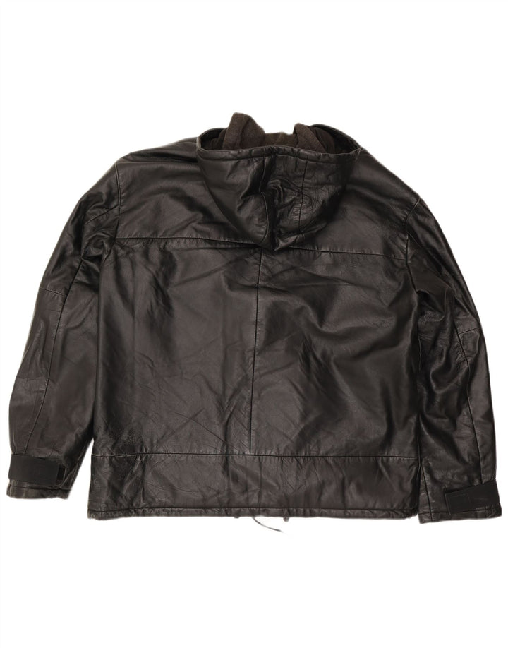 Conbipel Mens Hooded Leather Jacket IT 52 XL Black Leather