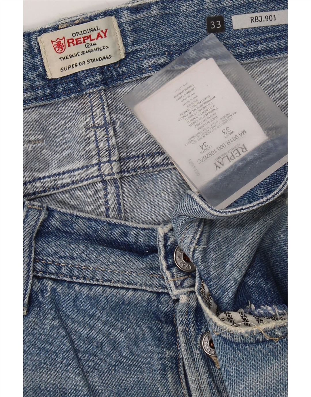 REPLAY Mens 901 Distressed Slim Jeans W33 L34 Blue Cotton