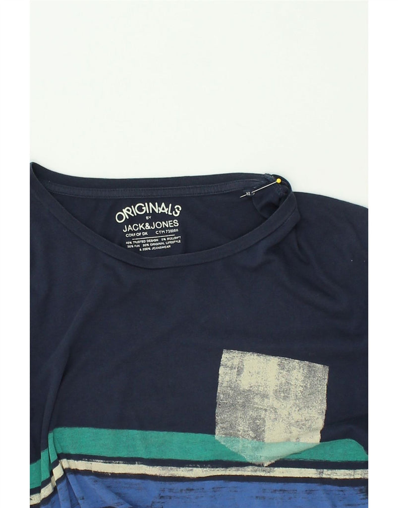 JACK & JONES Mens Originals Slim Graphic T-Shirt Top XL Navy Blue Striped | Vintage Jack & Jones | Thrift | Second-Hand Jack & Jones | Used Clothing | Messina Hembry 