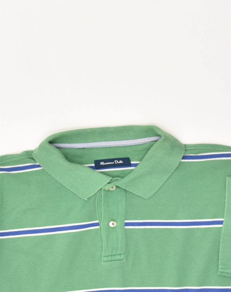 MASSIMO DUTTI Mens Polo Shirt XL Green Striped Cotton | Vintage Massimo Dutti | Thrift | Second-Hand Massimo Dutti | Used Clothing | Messina Hembry 