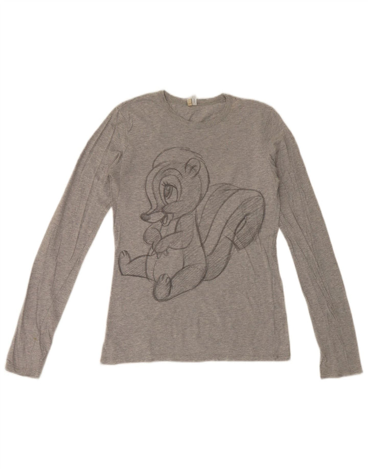Benetton Womens Disney Graphic Top Long Sleeve UK 12 Medium Grey Cotton