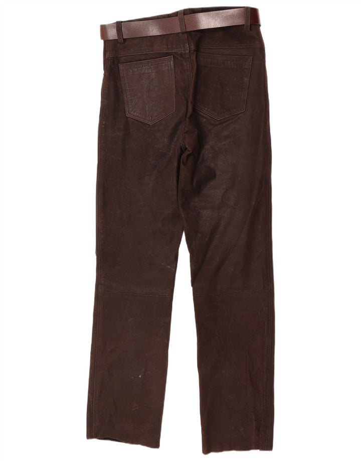Stockerpoint Mens Straight Leather Trousers W34 L32 Brown Leather