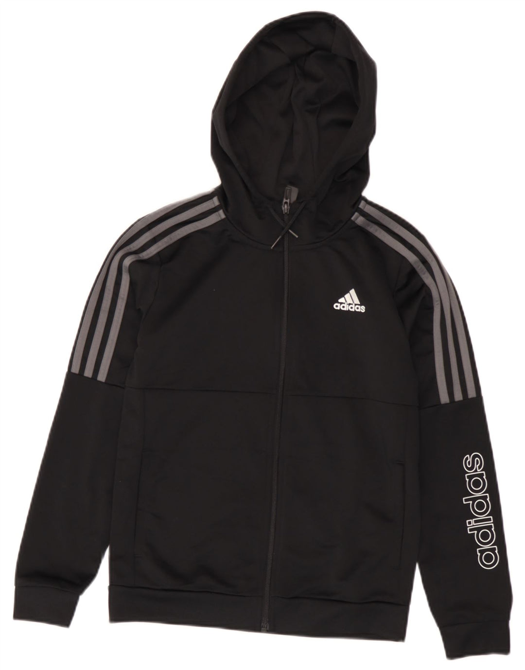 Adidas Boys Graphic Zip Hoodie Sweater 11-12 Years Black Polyester