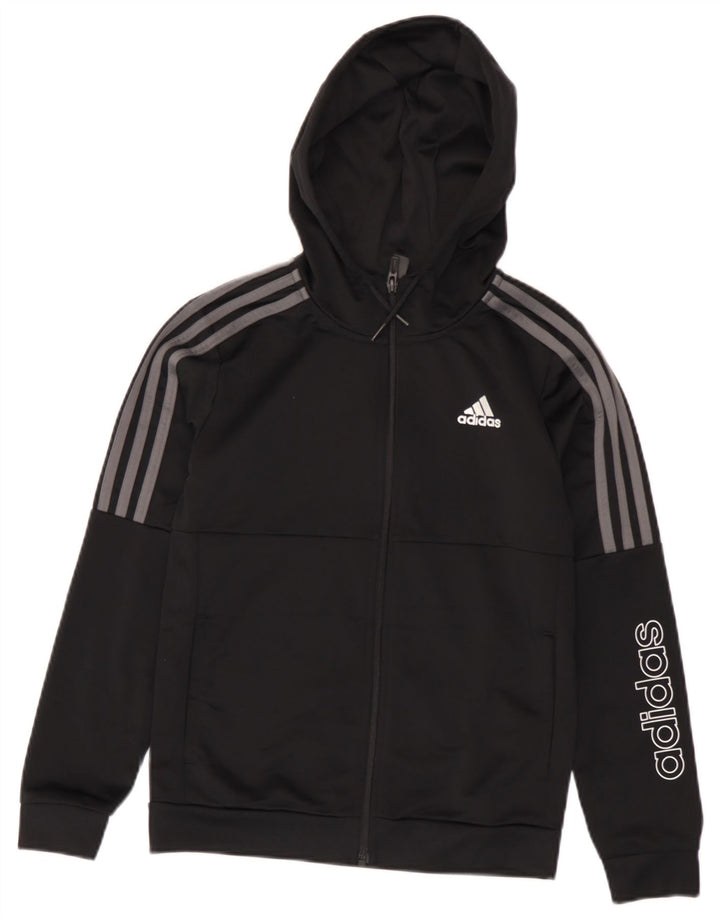 Adidas Boys Graphic Zip Hoodie Sweater 11-12 Years Black Polyester
