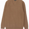 Green Leaves Mens V-Neck Jumper Sweater Medium Beige Wool