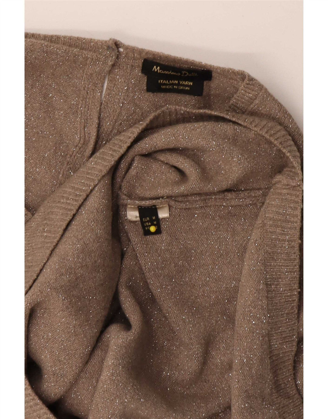 Massimo Dutti Womens 3/4 Sleeve V-Neck Jumper Sweater UK 14 Medium Brown