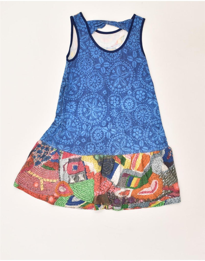 DESIGUAL Girls Graphic Sundress 9-10 Years Blue Floral Cotton | Vintage Desigual | Thrift | Second-Hand Desigual | Used Clothing | Messina Hembry 