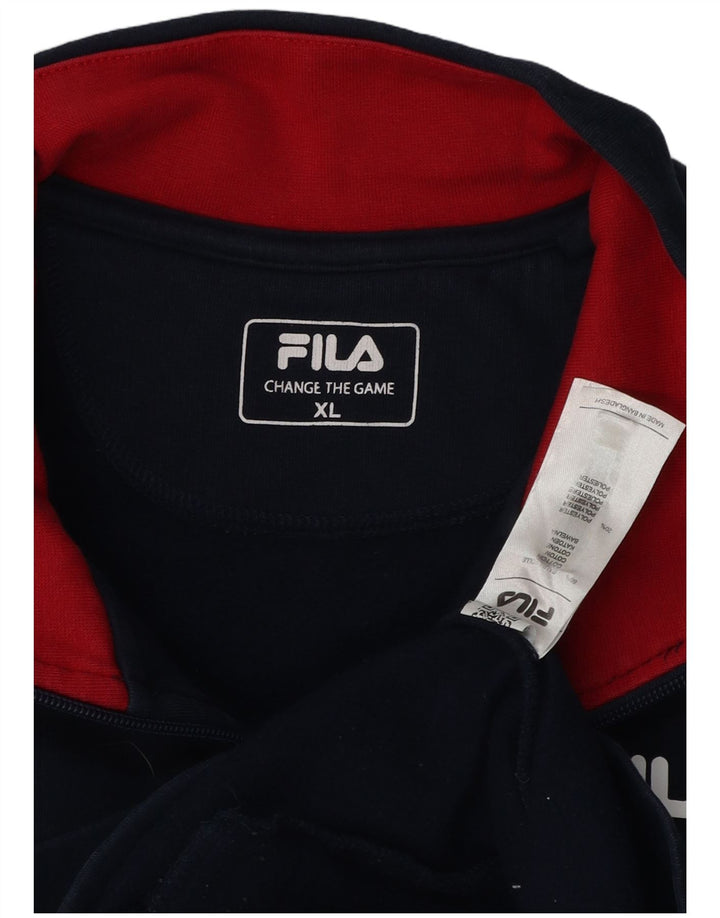 Fila Mens Tracksuit Top Jacket XL Navy Blue Colourblock Cotton