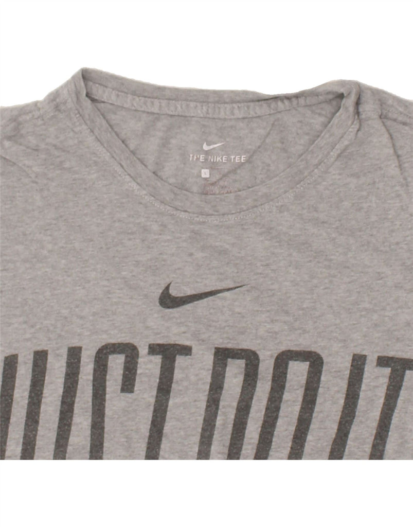 NIKE Womens Graphic T-Shirt Top UK 16 Large Grey Cotton | Vintage Nike | Thrift | Second-Hand Nike | Used Clothing | Messina Hembry 