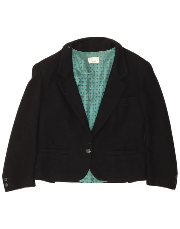 Benetton Womens 1 Button Blazer Jacket IT 44 Medium Black Wool
