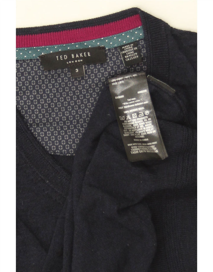 TED BAKER Mens V-Neck Jumper Sweater Size 3 Medium Navy Blue Merino Wool