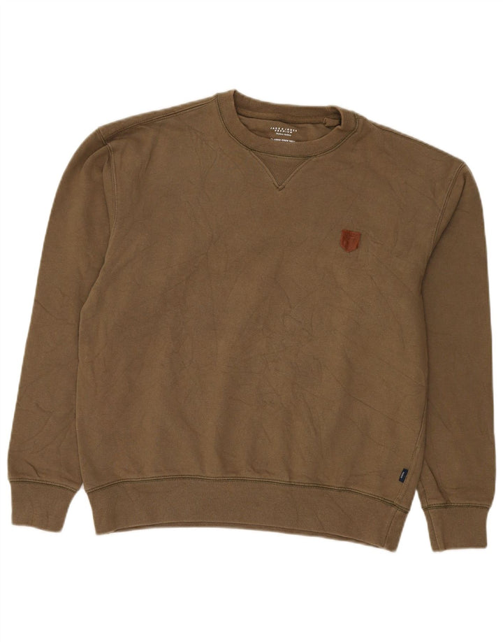JACK & JONES Mens Sweatshirt Jumper Medium Khaki Cotton