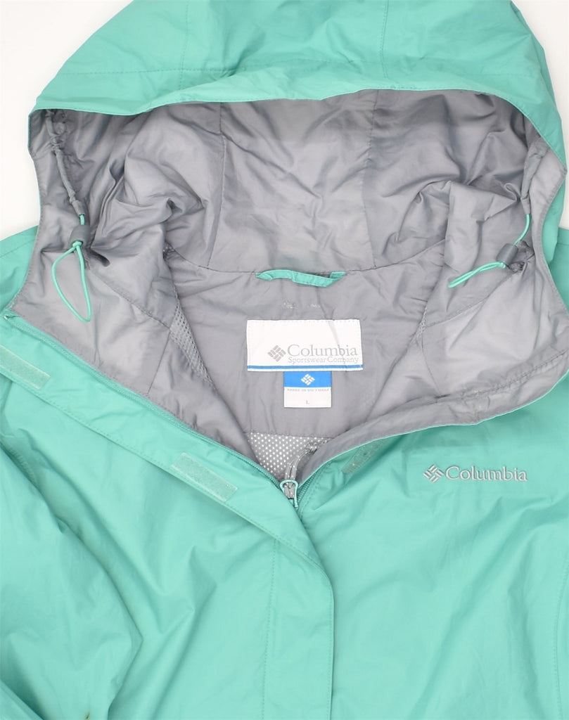 COLUMBIA Womens Hooded Rain Jacket UK 16 Large Turquoise Nylon | Vintage Columbia | Thrift | Second-Hand Columbia | Used Clothing | Messina Hembry 