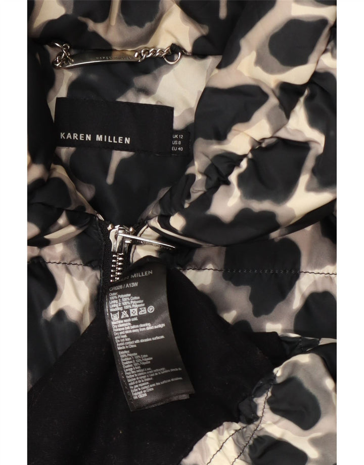 Karen Millen Womens Padded Coat UK 12 Medium Black Animal Print Polyester