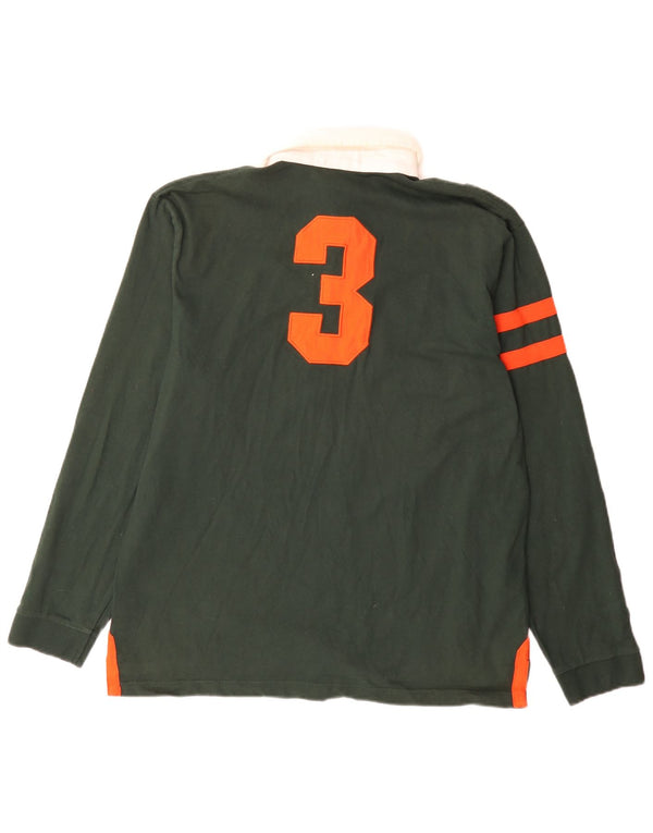 U.S. Polo Assn. Mens Graphic Long Sleeve Rugby Shirt Medium Green Cotton