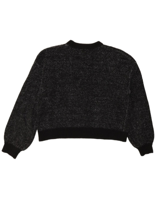 Oasis Womens Crop Graphic Oversized Crew Neck Jumper Sweater UK 6 XS Black