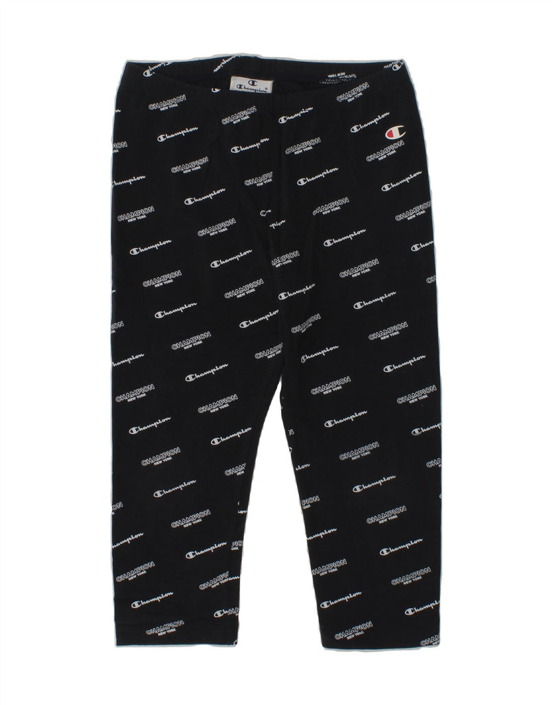 CHAMPION Girls Graphic Leggings 9-10 Years Medium Black Cotton | Vintage Champion | Thrift | Second-Hand Champion | Used Clothing | Messina Hembry 