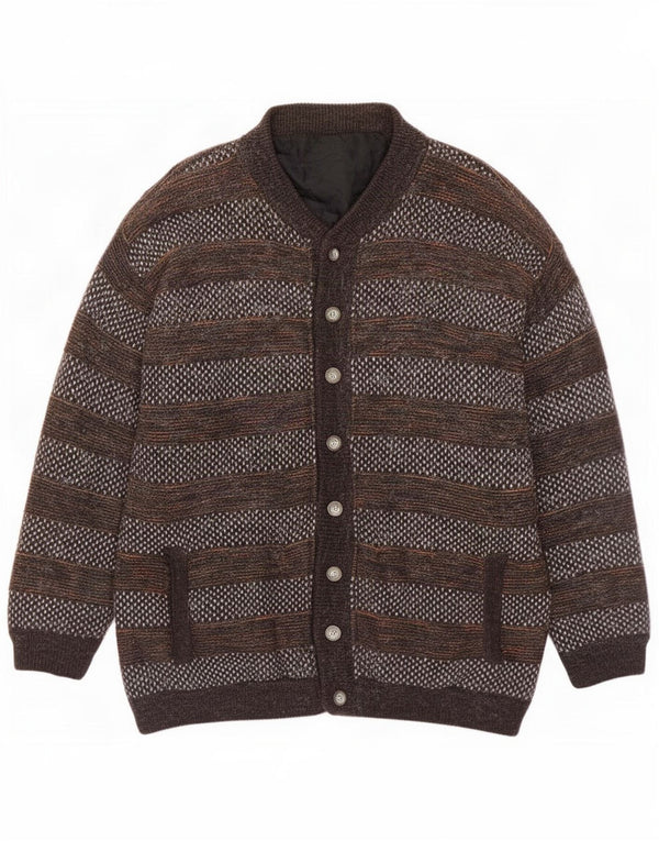 Vintage Mens Knit Bomber Jacket UK 42 XL Brown Striped